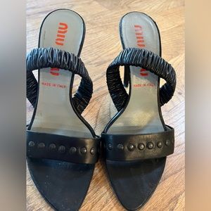 Miu Miu Italian Leather Womens 37 Italian Black Leather with Studs Summer Heels